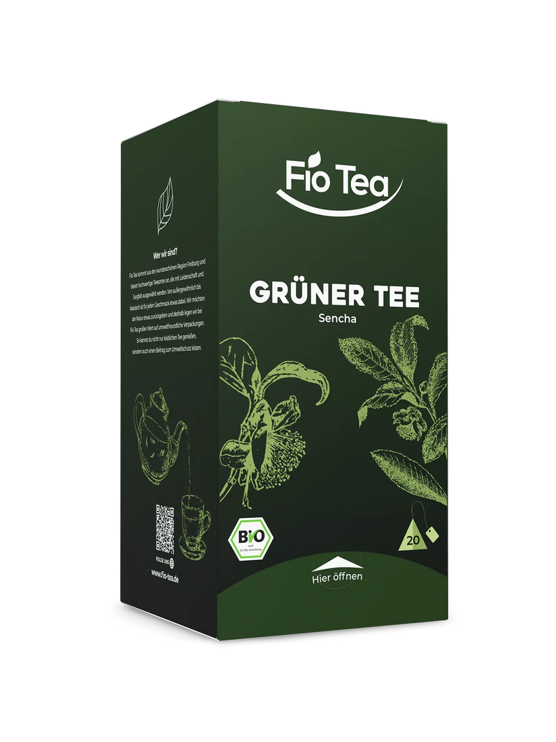 Bio Grüner Tee Sencha aus Deutschland - nachhaltiger klassischer chinesischer Grüntee in kompostierbaren Pyramidenbeuteln von Fio Tea